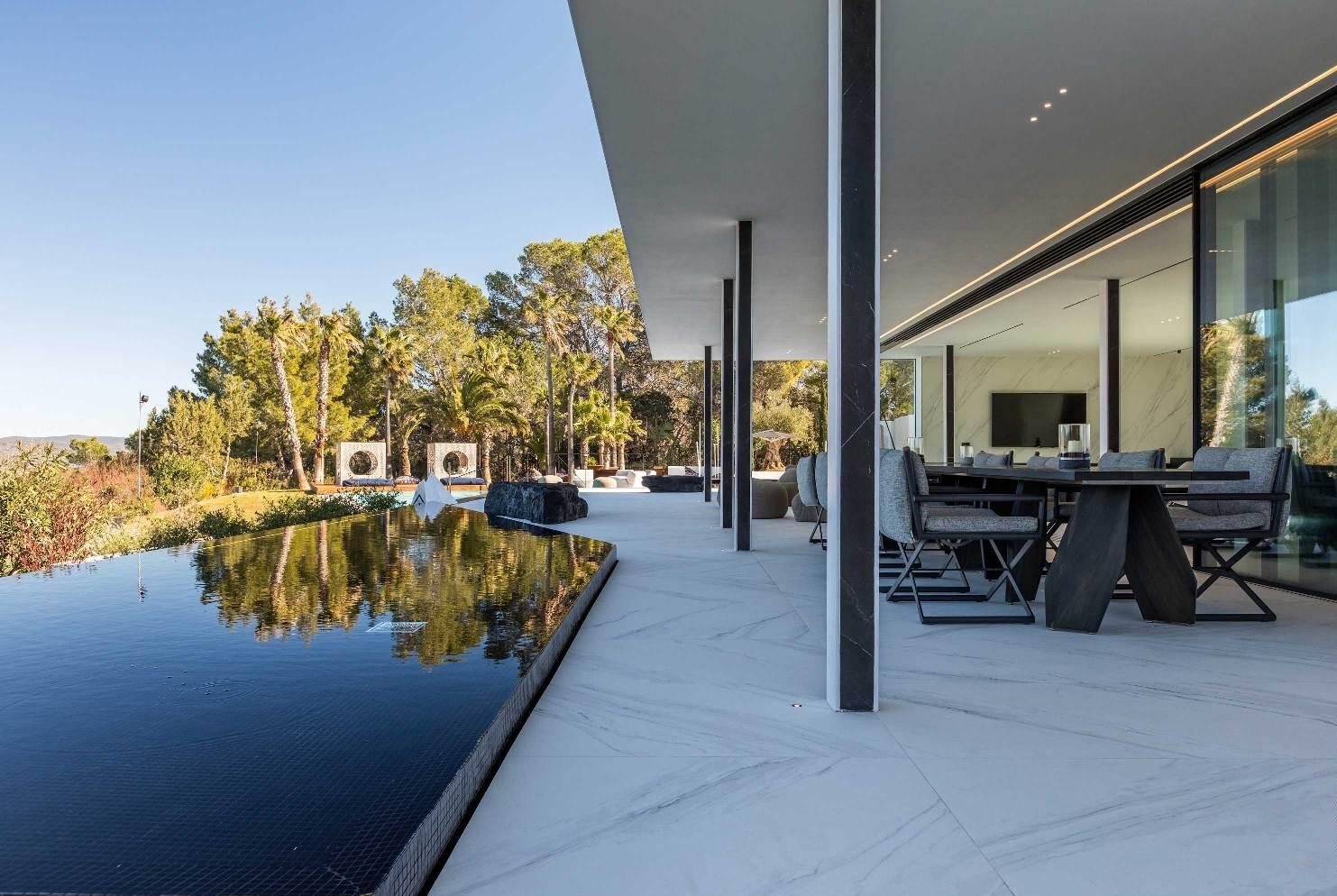 Modern Mediterranean villa terrace with private pool